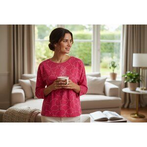 Liz Claiborne Womens Pink Printed Long Sleeve Top Size M Cotton Blend